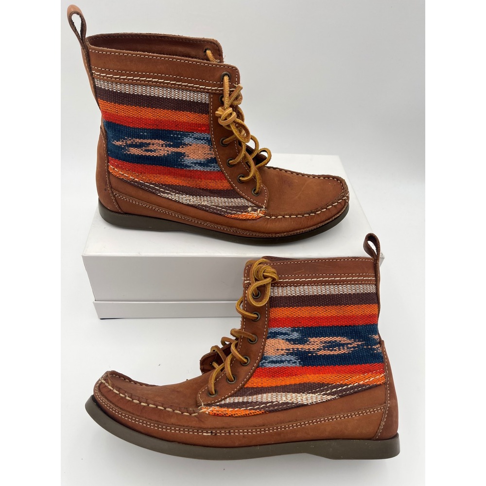 2568 Samosa Leather/Woven Fabric Ankle Boots Womens 7 Made In Guatemala Lace Up